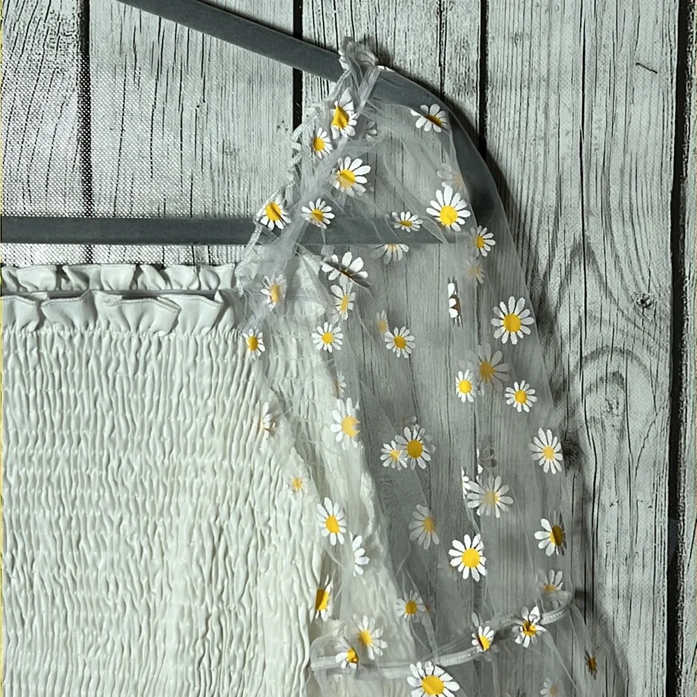 Shein smocked floral printed sheer sleeve top size 1x
